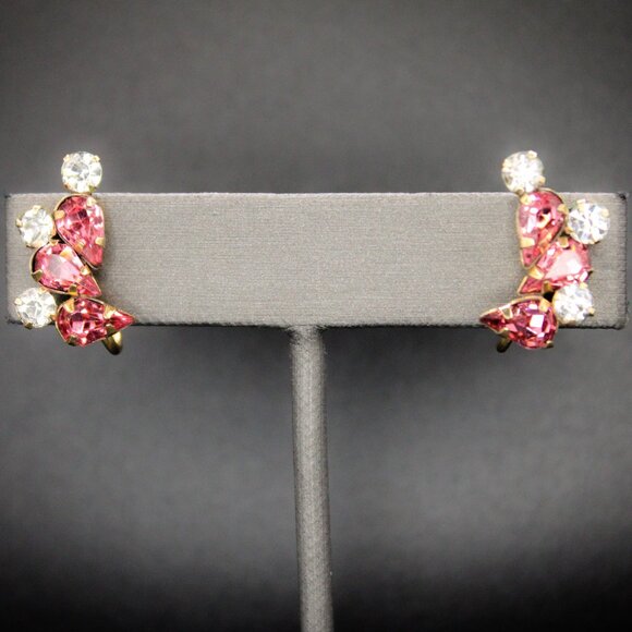Vintage 1/20 12k Gold Filled Star Art Pink White Rhinestone Screw Back Earrings - Picture 9 of 11